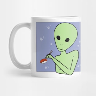 Alien Eating Sushi Meme Funny UFO ET Anime Logo Mug